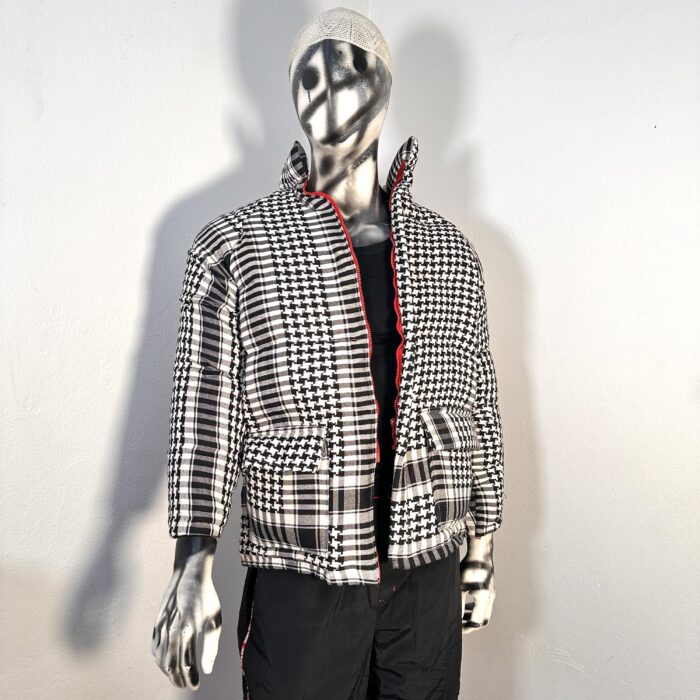 Upcycled bomber made from traditional kouffiah fabric. Size L — Oversize. A bold fusion of heritage and streetwear. One of a kind.
