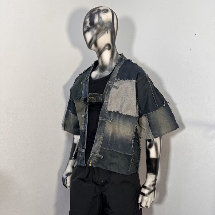 Upcycled denim pants reimagined into an oversized kimono — bold, unique, and one-of-a-kind. Size L. Limited edition.